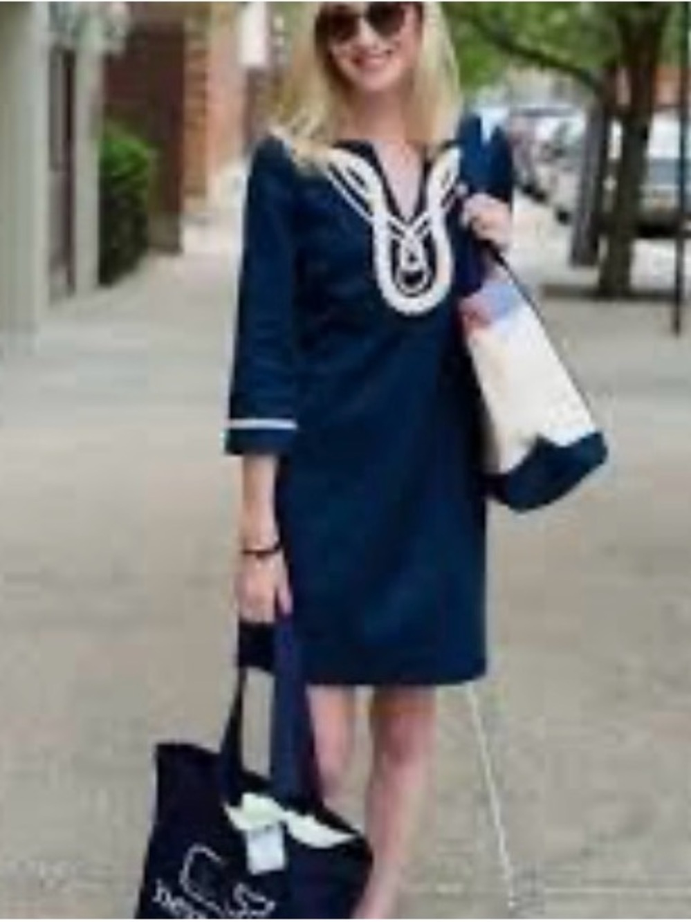 Classic Navy Nautical Rope Appliqué Shift Dress - Women's Size 10
